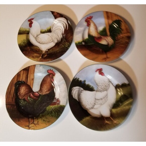 Chicken Rooster 8" Plates Vtg Sakura Oneida ON THE FARM Set of 4 David Carter Br - Picture 11 of 15
